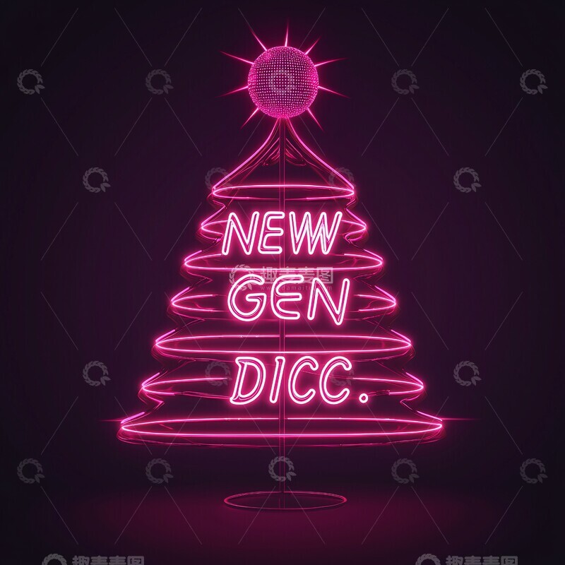 高清大图下载【趣麦麦图】霓虹粉树迪斯科球1