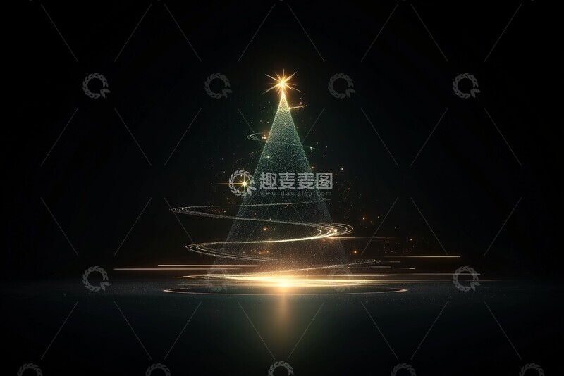 高清大图下载【趣麦麦图】绿色星光圣诞树2