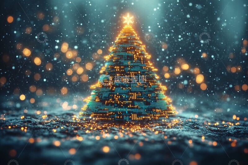 高清大图下载【趣麦麦图】数字电路圣诞树1