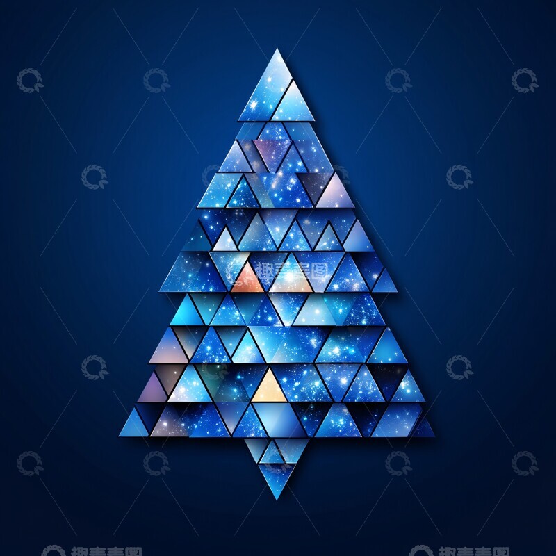 高清大图下载【趣麦麦图】蓝色三角圣诞树3