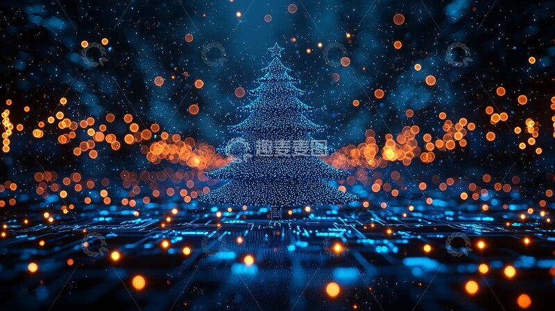 高清大图下载【趣麦麦图】电脑连接圣诞树1
