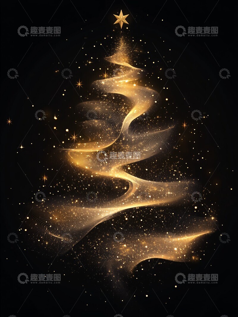 高清大图下载【趣麦麦图】金色线条圣诞树1