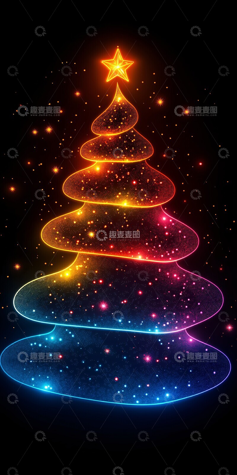 高清大图下载【趣麦麦图】霓虹圣诞树霓虹圣诞黑色1