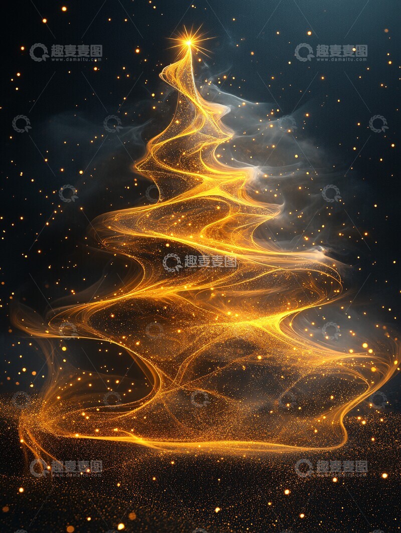 高清大图下载【趣麦麦图】金色线条圣诞树3