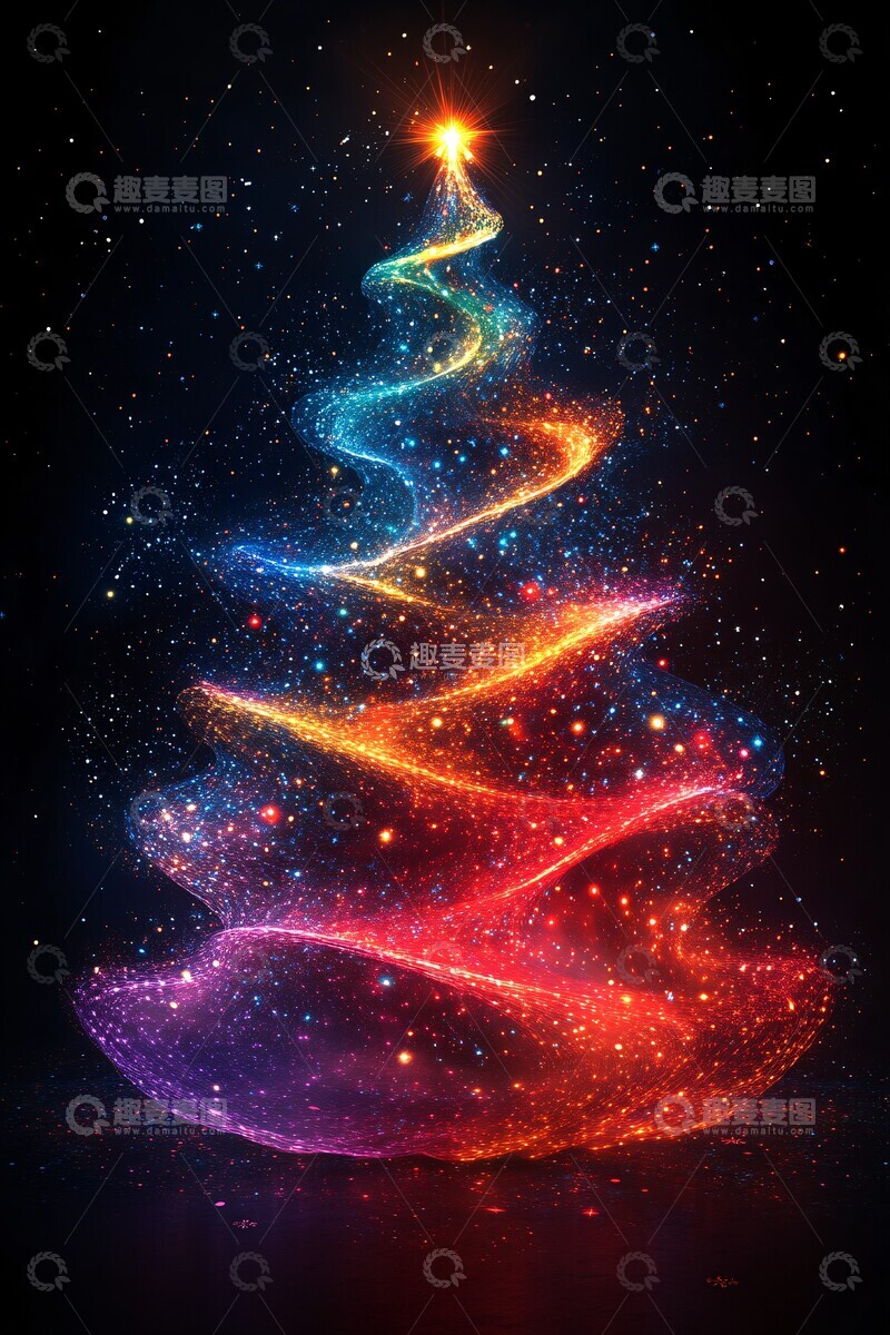 高清大图下载【趣麦麦图】彩色灯球圣诞树2