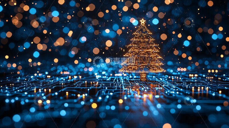 高清大图下载【趣麦麦图】电脑连接圣诞树