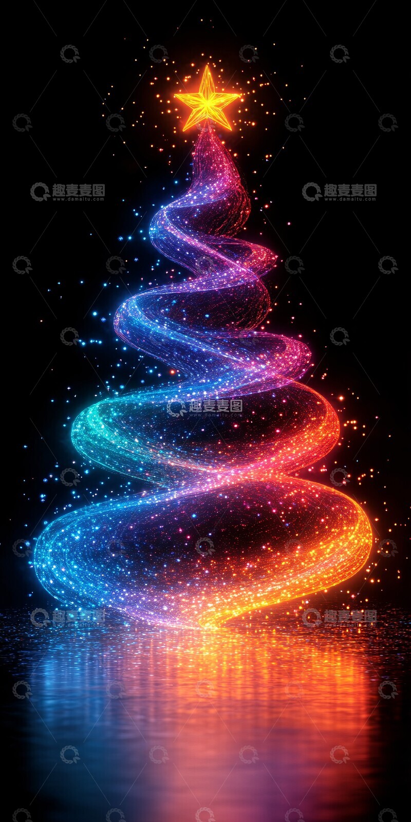高清大图下载【趣麦麦图】霓虹圣诞树霓虹圣诞黑色