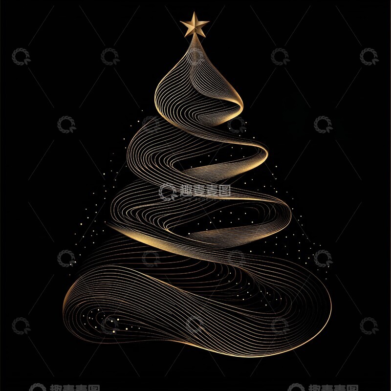 高清大图下载【趣麦麦图】金色手绘圣诞树3