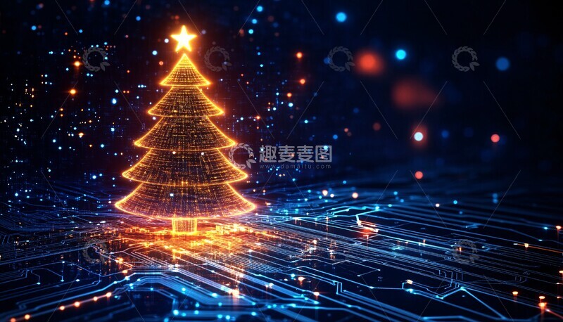 高清大图下载【趣麦麦图】圣诞树电子科技贺卡