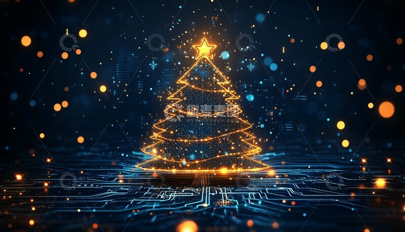 高清大图下载【趣麦麦图】圣诞树电子科技贺卡1