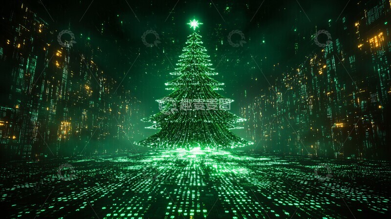 高清大图下载【趣麦麦图】绿色矩阵圣诞树1