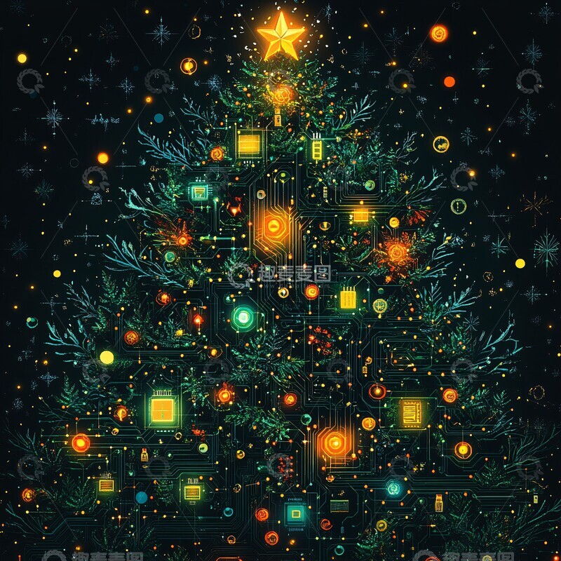 高清大图下载【趣麦麦图】半导体芯片圣诞贺卡1