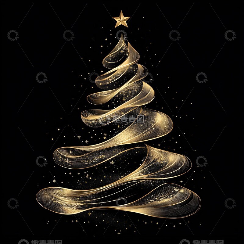 高清大图下载【趣麦麦图】金色手绘圣诞树