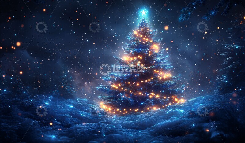 高清大图下载【趣麦麦图】圣诞树与蓝光1