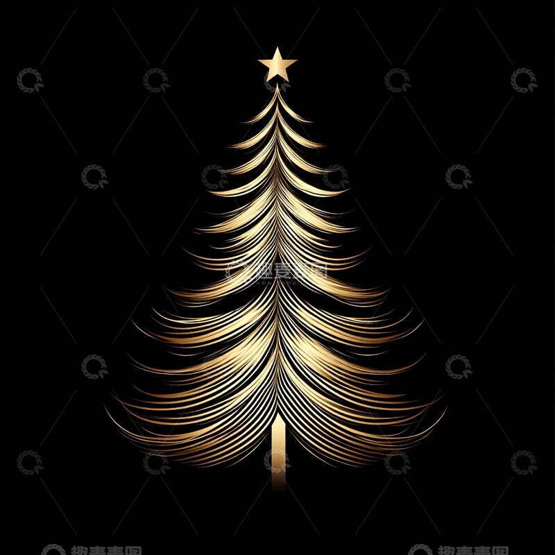 高清大图下载【趣麦麦图】金色手绘圣诞树1