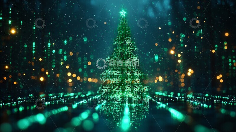 高清大图下载【趣麦麦图】绿色矩阵圣诞树2