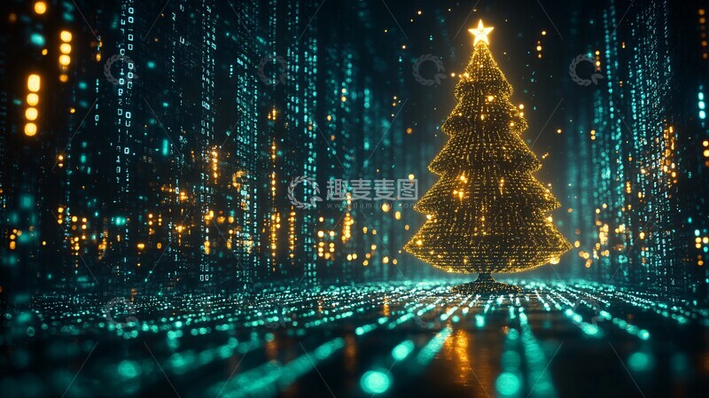 高清大图下载【趣麦麦图】绿色矩阵圣诞树