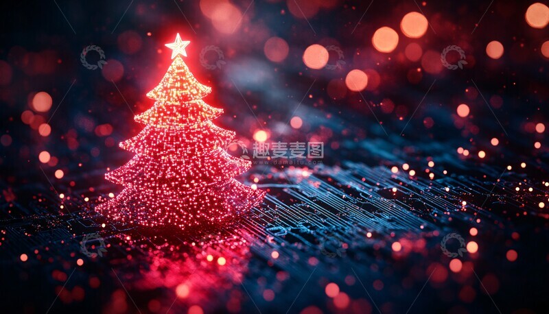 高清大图下载【趣麦麦图】圣诞树电子科技贺卡2