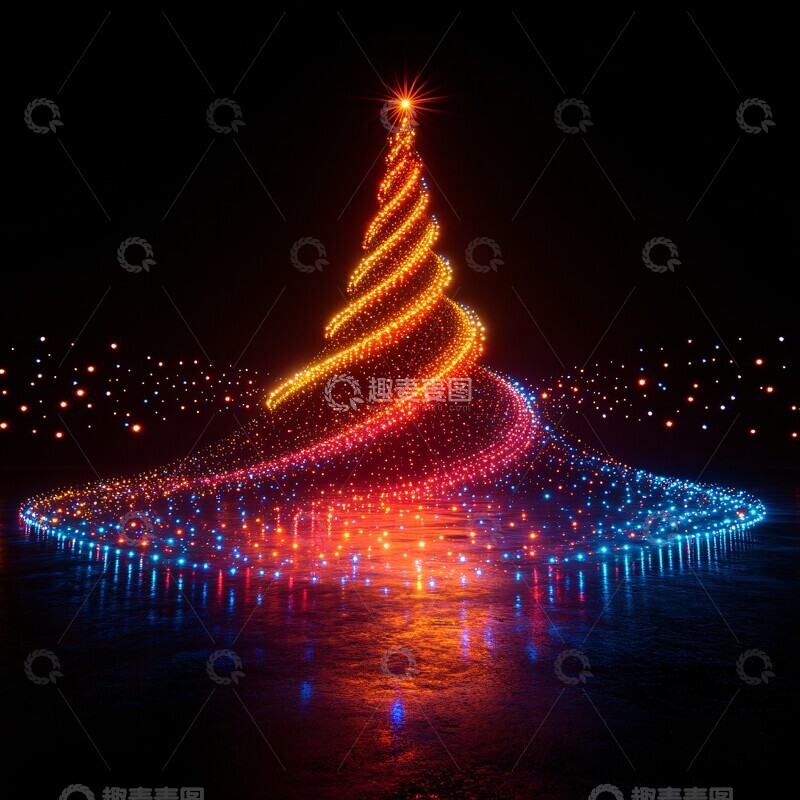 高清大图下载【趣麦麦图】多彩星光圣诞树