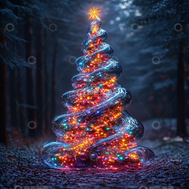高清大图下载【趣麦麦图】玻璃质感圣诞树2