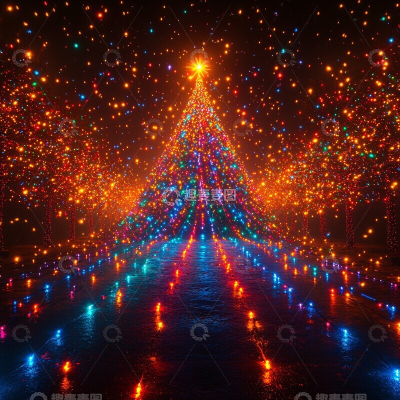 高清大图下载【趣麦麦图】多彩星光圣诞树3