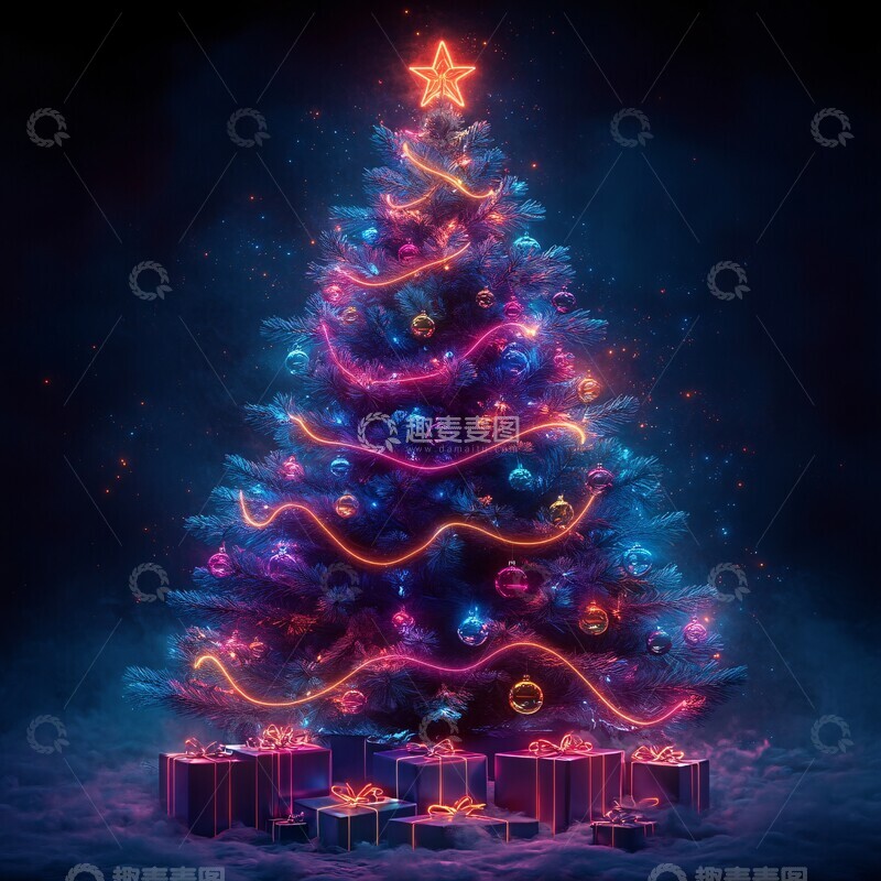 高清大图下载【趣麦麦图】圣诞树礼盒霓虹玩具2