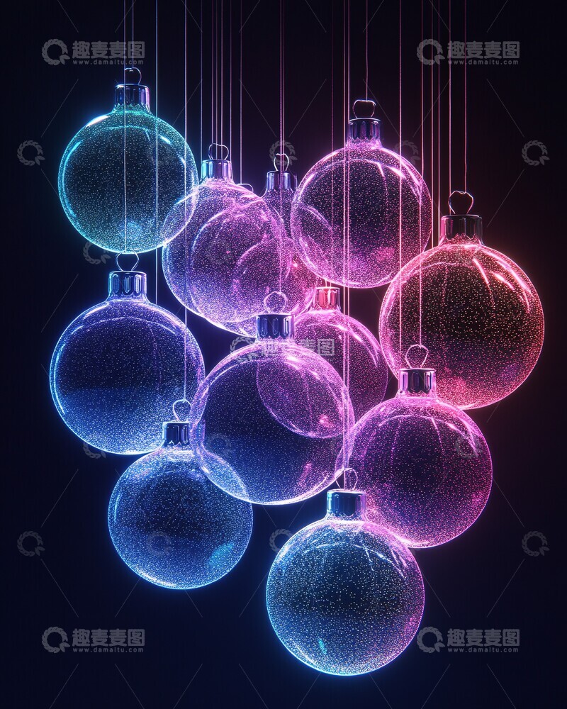高清大图下载【趣麦麦图】霓虹渐变圣诞球1
