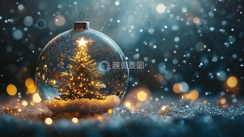 高清大图下载【趣麦麦图】-圣诞球圣诞树雪景