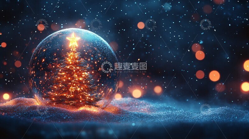 高清大图下载【趣麦麦图】圣诞球圣诞树雪景3