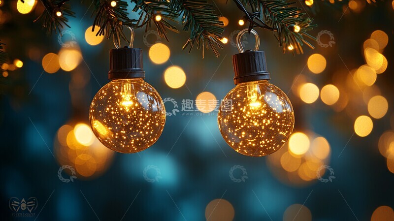 高清大图下载【趣麦麦图】悬挂灯串深蓝背景