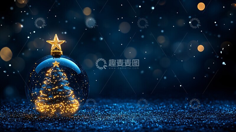 高清大图下载【趣麦麦图】圣诞球圣诞树雪景1