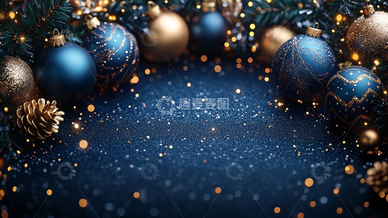 高清大图下载【趣麦麦图】金色蓝调圣诞背景1
