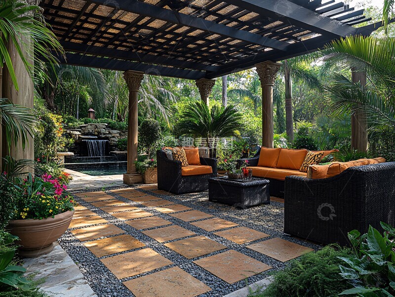 高清大图下载【趣麦麦图】竹制家具庭院