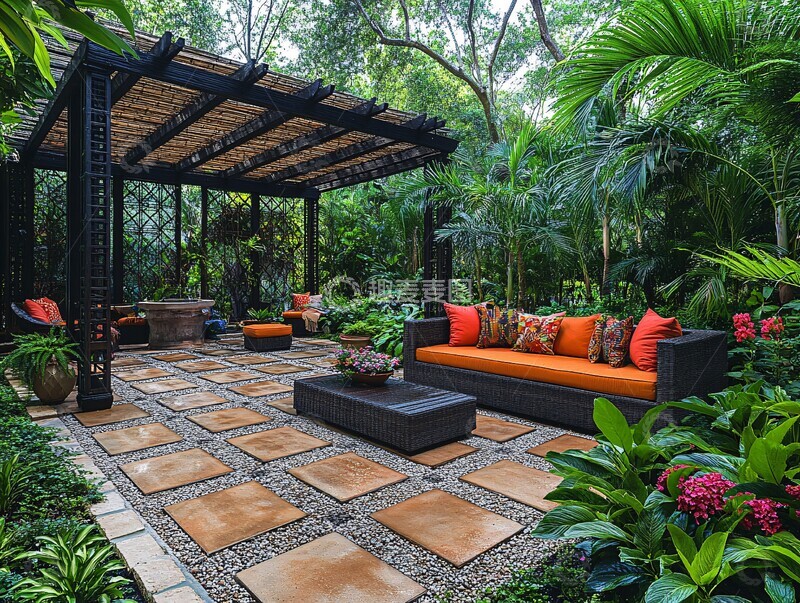 高清大图下载【趣麦麦图】竹制家具庭院1