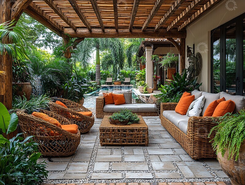 高清大图下载【趣麦麦图】竹制家具庭院2