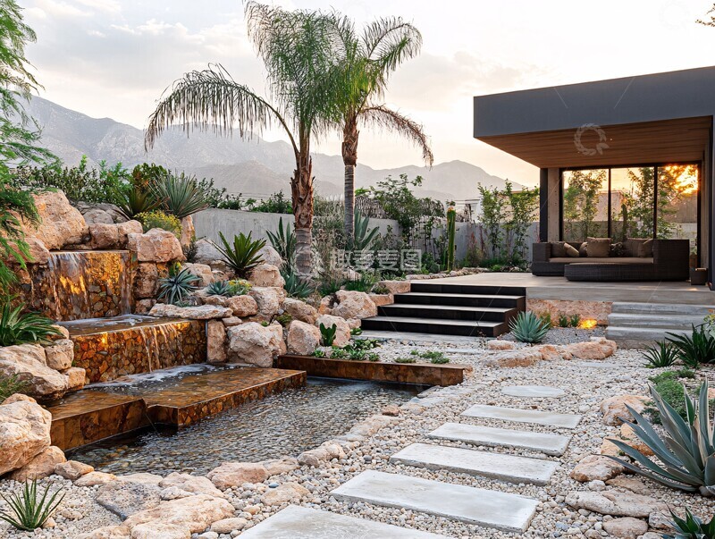 高清大图下载【趣麦麦图】棕榈盆栽与龙舌兰