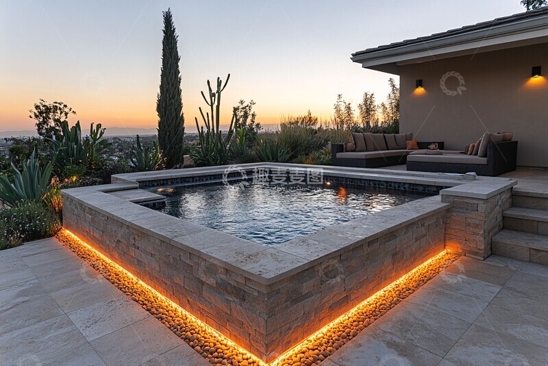 高清大图下载【趣麦麦图】海滨泳池黄昏景色