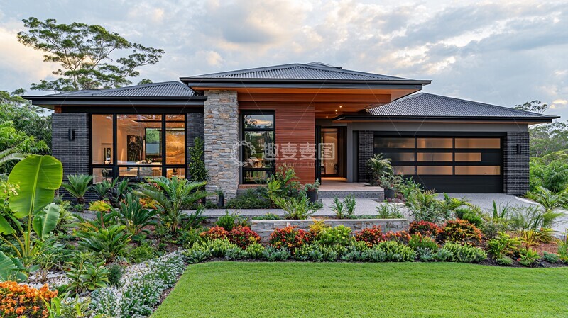 高清大图下载【趣麦麦图】现代住宅前院夏日1