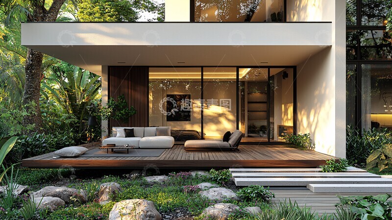 高清大图下载【趣麦麦图】白色墙面木地板休息区3