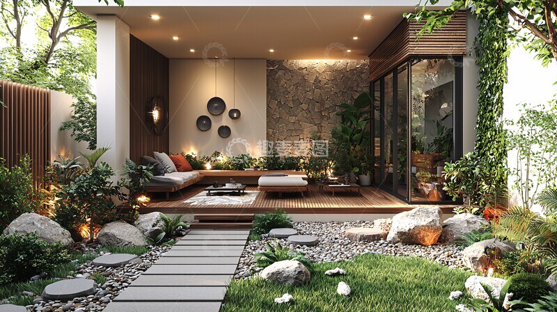 高清大图下载【趣麦麦图】白色墙面木地板休息区1