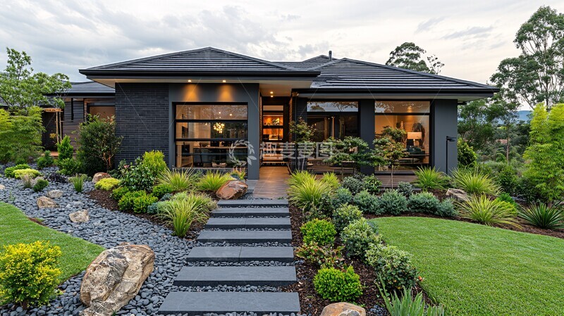 高清大图下载【趣麦麦图】现代住宅前院夏日