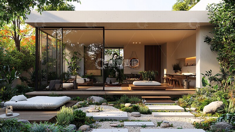 高清大图下载【趣麦麦图】白色墙面木地板休息区