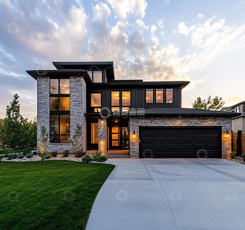 高清大图下载【趣麦麦图】石外墙双层车库住宅2