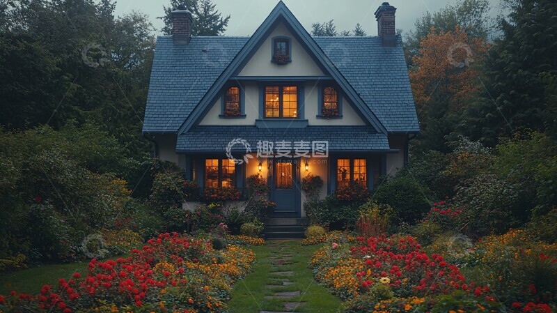 高清大图下载【趣麦麦图】蓝顶白墙房屋封面照2