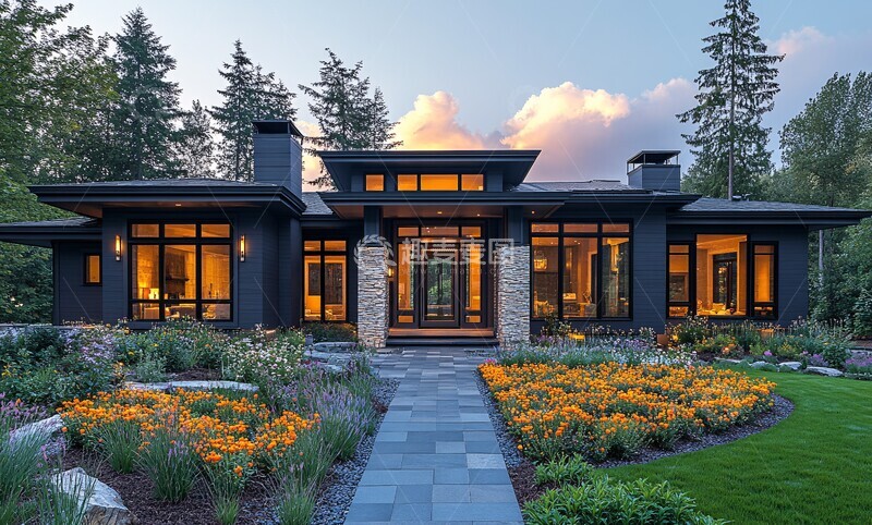 高清大图下载【趣麦麦图】灰色木屋花卉庭院