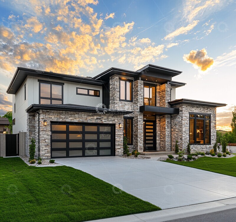 高清大图下载【趣麦麦图】石外墙双层车库住宅1