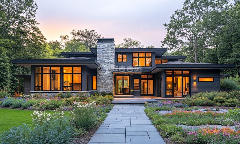 高清大图下载【趣麦麦图】灰色木屋花卉庭院2