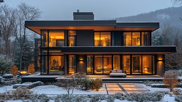 黑色大窗冬夜景