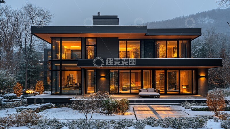 高清大图下载【趣麦麦图】黑色大窗冬夜景