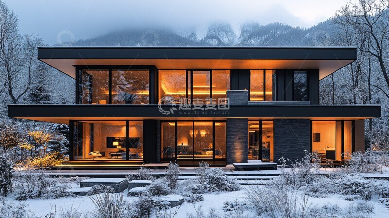 高清大图下载【趣麦麦图】黑色大窗冬夜景1